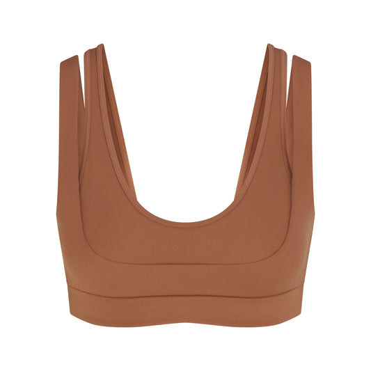 NikeSKIMS MATTE DOUBLE STRAP SCOOP BRA | CAROB BROWN