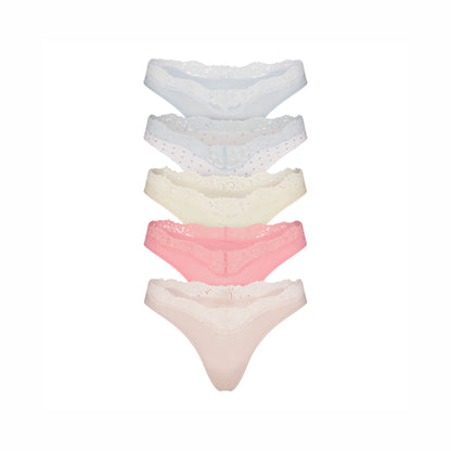 FITS EVERYBODY LACE DIPPED THONG 5-PACK | PIN DOT MULTI