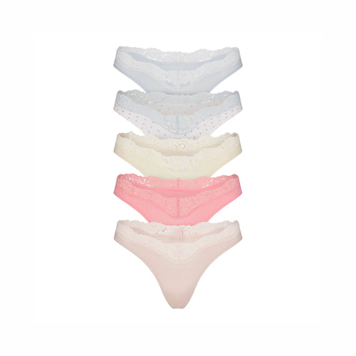 FITS EVERYBODY LACE DIPPED THONG 5-PACK | PIN DOT MULTI