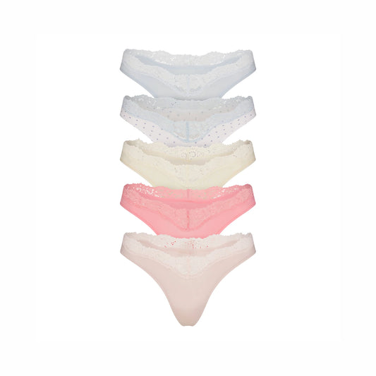 FITS EVERYBODY LACE DIPPED THONG 5-PACK | PIN DOT MULTI