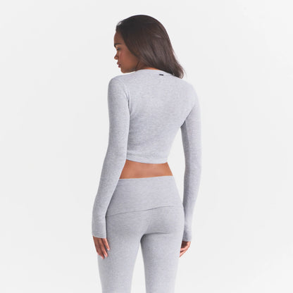 ESSENTIAL KNIT ROUNDED CROPPED CARDIGAN | MID HEATHER GREY