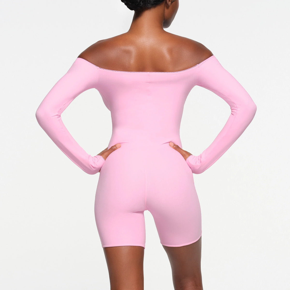 FITS EVERYBODY PICOT OFF THE SHOULDER ONESIE | BUBBLE GUM