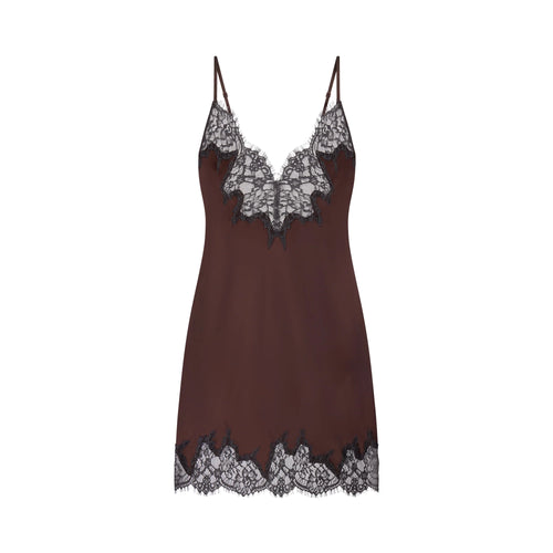 SILK LACE MINI SLIP DRESS | ESPRESSO CONTRAST