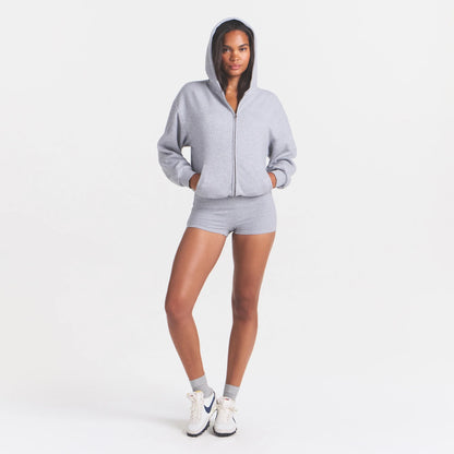 COTTON FLEECE ZIP UP ONESIE | HEATHER GREY