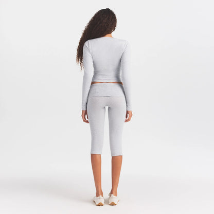 COTTON JERSEY FOLDOVER CAPRI | LIGHT HEATHER GREY