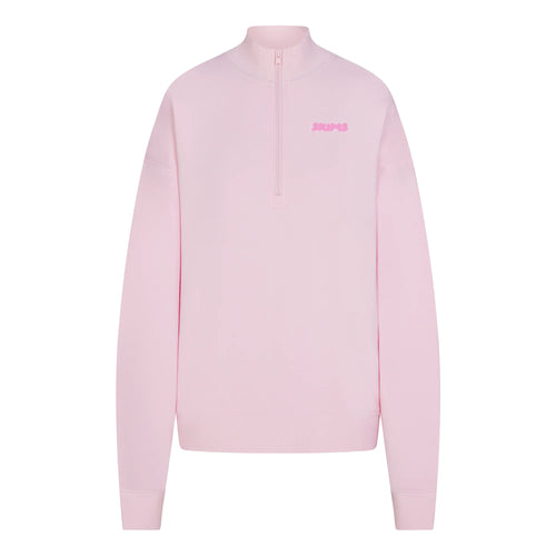 COTTON FLEECE MOCK NECK QUARTER ZIP WITH EMBOSSED LOGO | CHERRY BLOSSOM