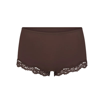 FITS EVERYBODY LACE TRIANGLE CAMI AND BOY SHORT SET | ESPRESSO
