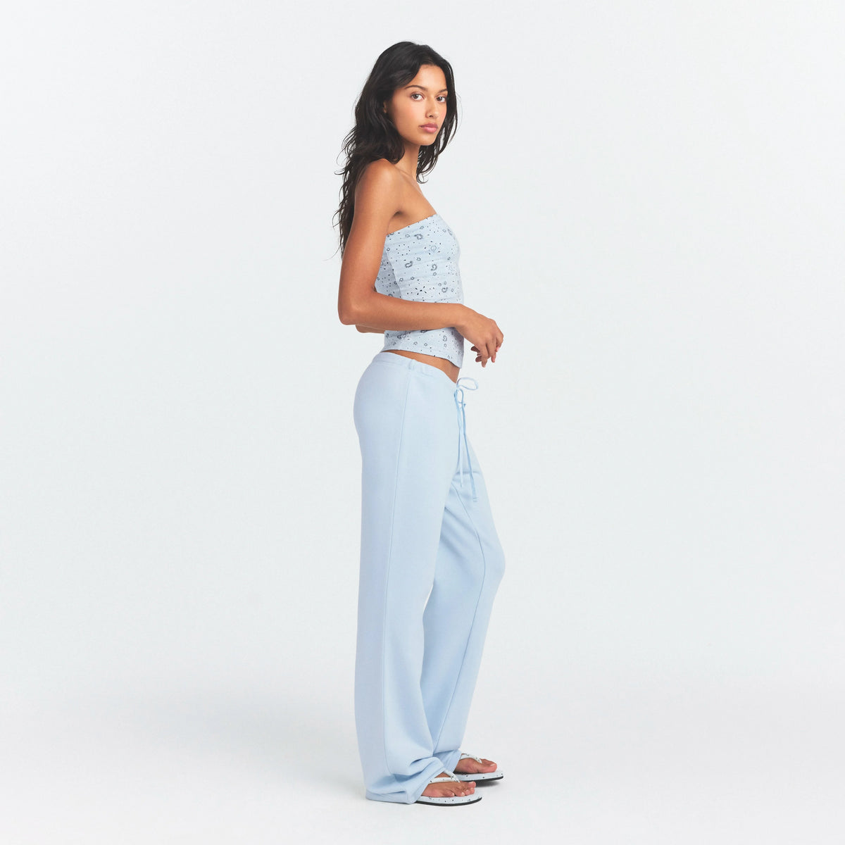 DRAPEY FRENCH TERRY STRAIGHT LEG PANT | POWDER BLUE