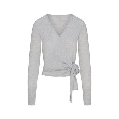 ESSENTIAL KNIT WRAP SWEATER | MID HEATHER GREY