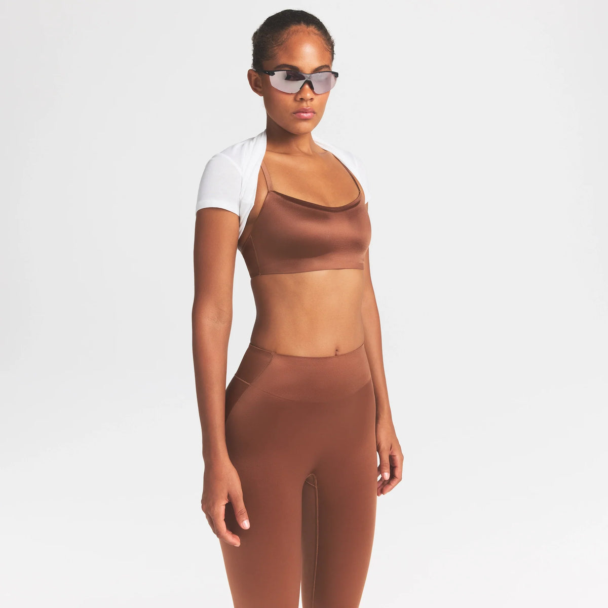 NikeSKIMS SATIN SHINE SCOOP CAMI BRA | CAROB BROWN