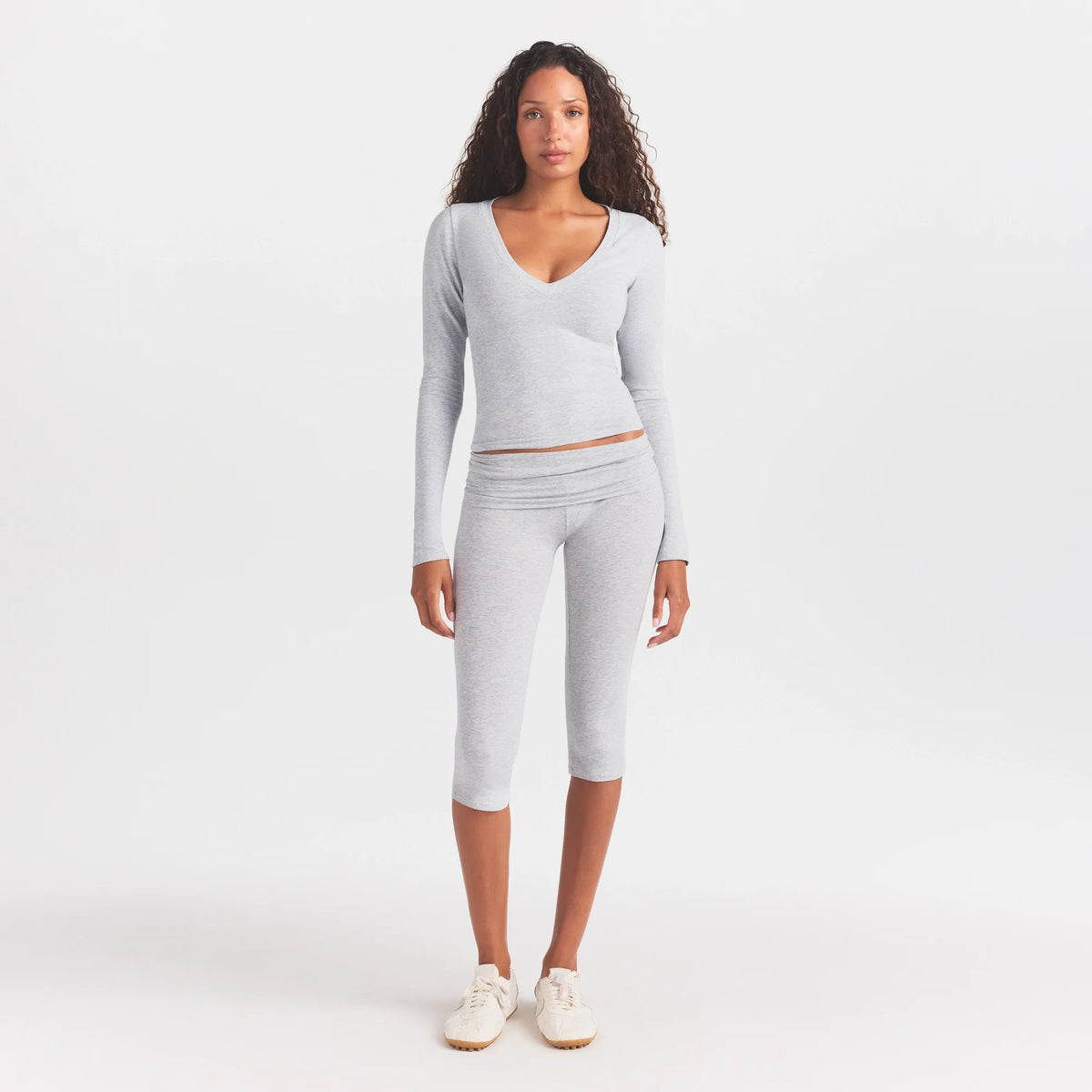 COTTON JERSEY FOLDOVER CAPRI | LIGHT HEATHER GREY