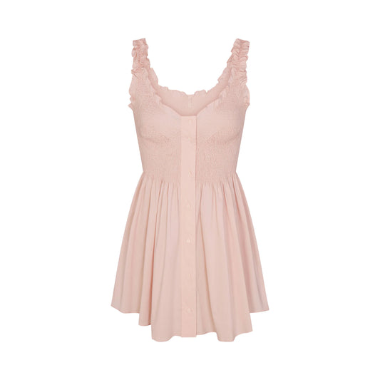 POPLIN APPAREL MINI SMOCKED DRESS | DUSTY PINK