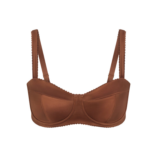 NikeSKIMS SATIN SHINE PANELED PICOT BRA | CAROB BROWN