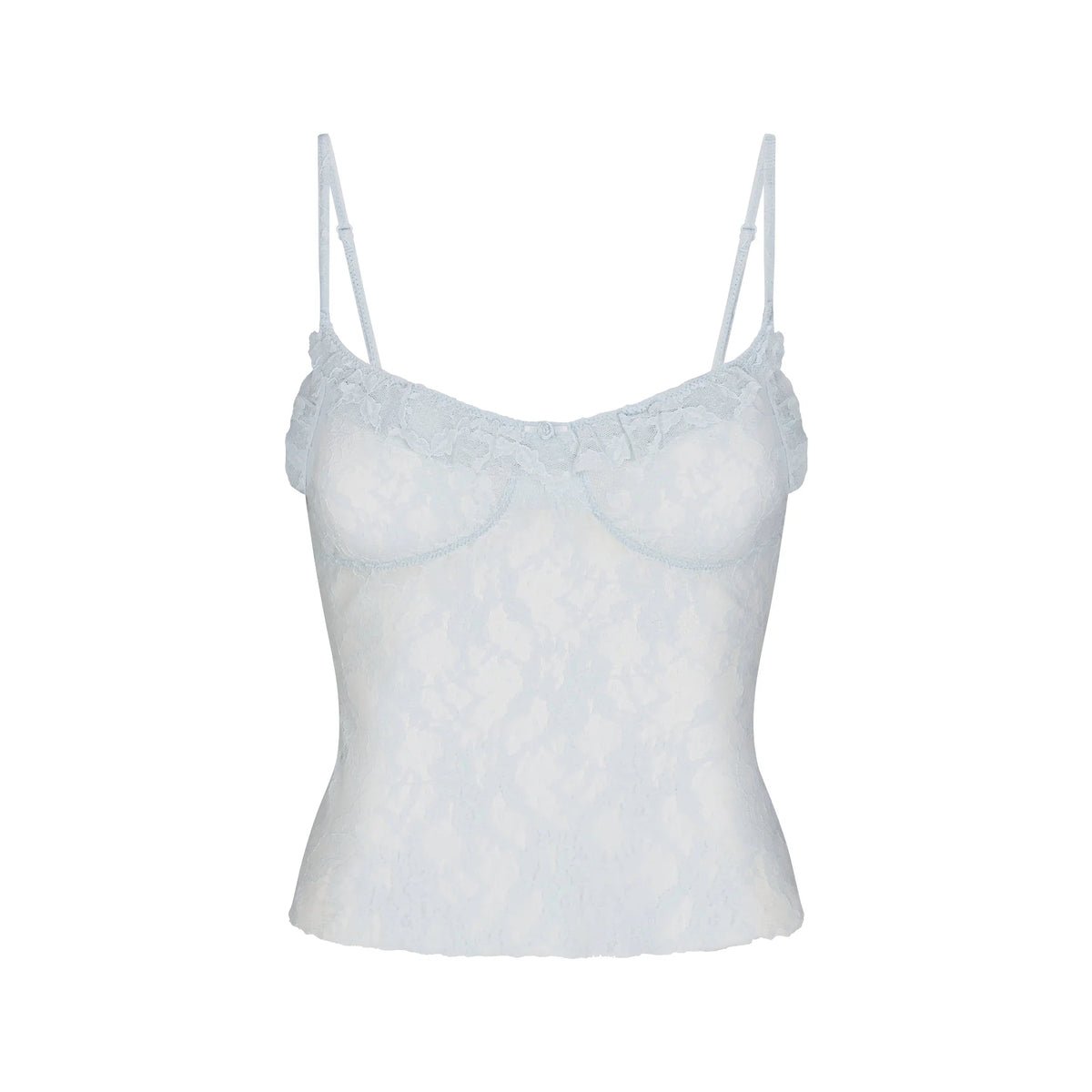 STRETCH LACE RUFFLE CAMI | POWDER BLUE