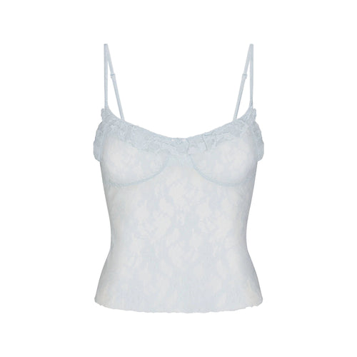 STRETCH LACE RUFFLE CAMI | POWDER BLUE
