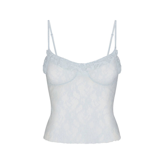 STRETCH LACE RUFFLE CAMI | POWDER BLUE