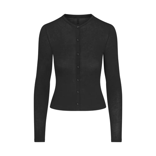 SHEER MODAL CARDIGAN WITH COVERED BUTTONS | ONYX