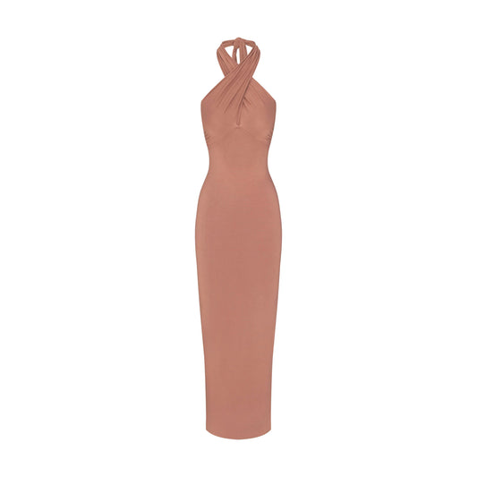 SMOOTH LAYERS CONVERTIBLE LONG DRESS | NUTMEG