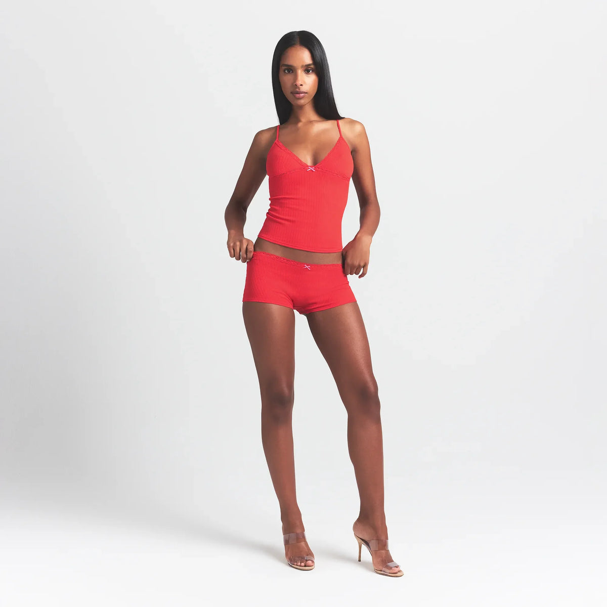LIGHTWEIGHT COTTON POINTELLE LACE CAMI AND BOY SHORT SET | RUBY TONAL