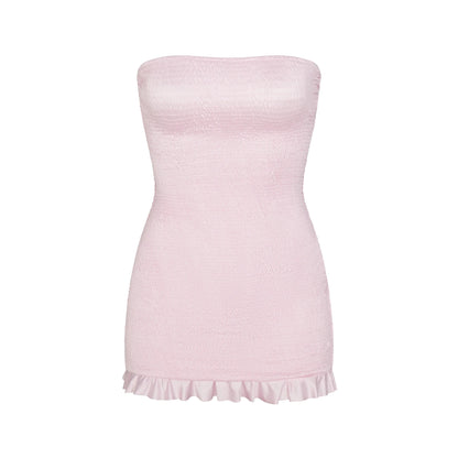 SATIN SWIM SMOCKED MINI DRESS | CHERRY BLOSSOM