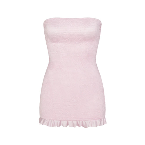 SATIN SWIM SMOCKED MINI DRESS | CHERRY BLOSSOM