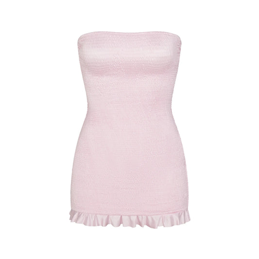 SATIN SWIM SMOCKED MINI DRESS | CHERRY BLOSSOM