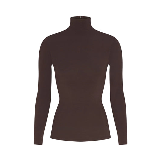 COTTON JERSEY TURTLENECK LONG SLEEVE | ESPRESSO
