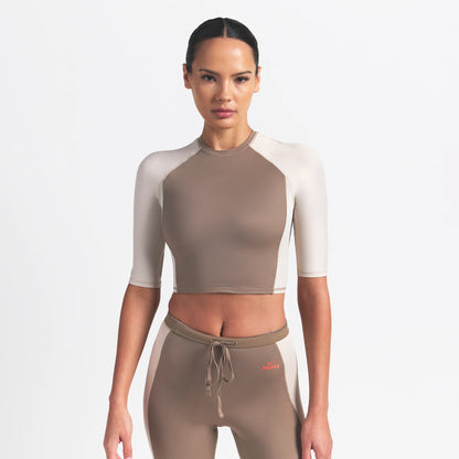 NikeSKIMS SHINE PADDED HALF SLEEVE CROP TOP | TRUFFLE AND STONE