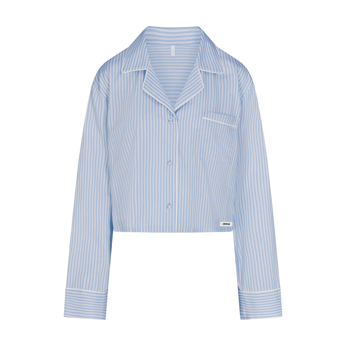 COTTON POPLIN SLEEP CROPPED BUTTON UP AND BLOOMER SET | MARINA MESH STRIPE