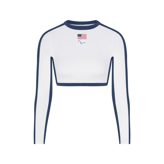 SKIMS FOR TEAM USA SIGNATURE SWIM PARALYMPIC LONG SLEEVE CROPPED T-SHIRT | WHITE