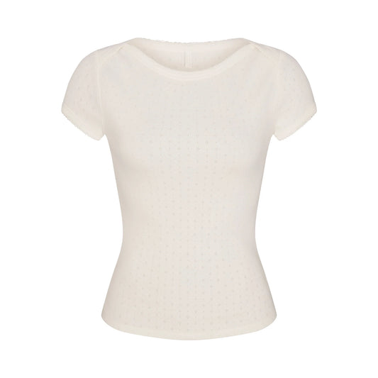 HEAVY POINTELLE BOATNECK TEE | MARBLE