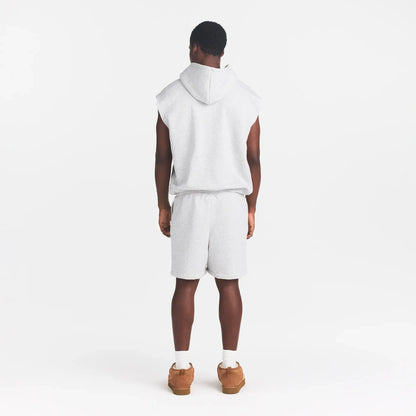 FLEECE LOUNGE MENS SLEEVELESS HOODIE | LIGHT HEATHER GREY