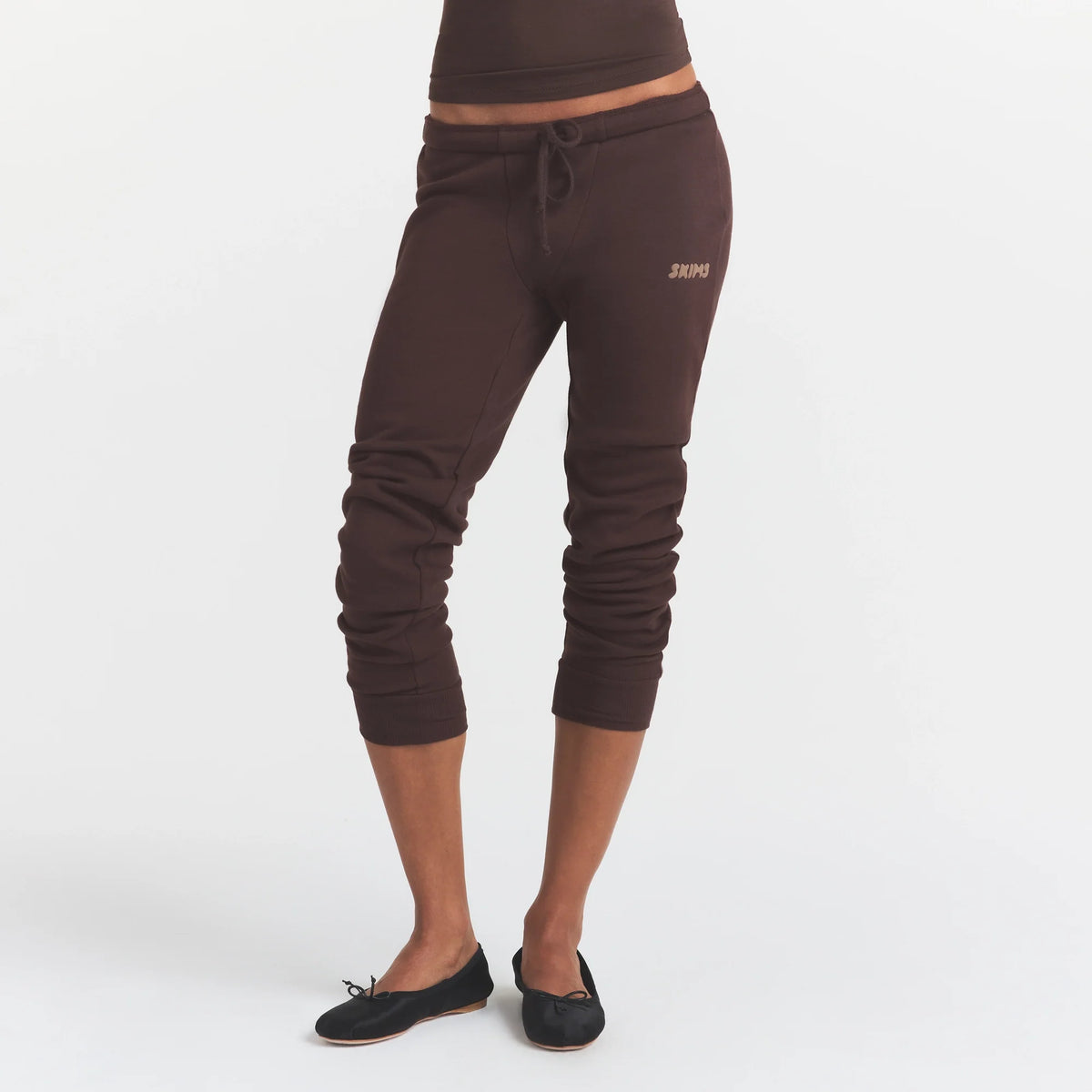COTTON FLEECE LEGGING WITH EMBOSSED LOGO | ESPRESSO