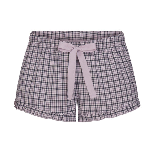 COTTON POPLIN SLEEP RUFFLE SHORT | IRIS MICA NAVY CHECK