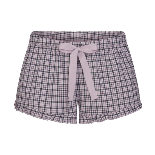 COTTON POPLIN SLEEP RUFFLE SHORT | IRIS MICA NAVY CHECK