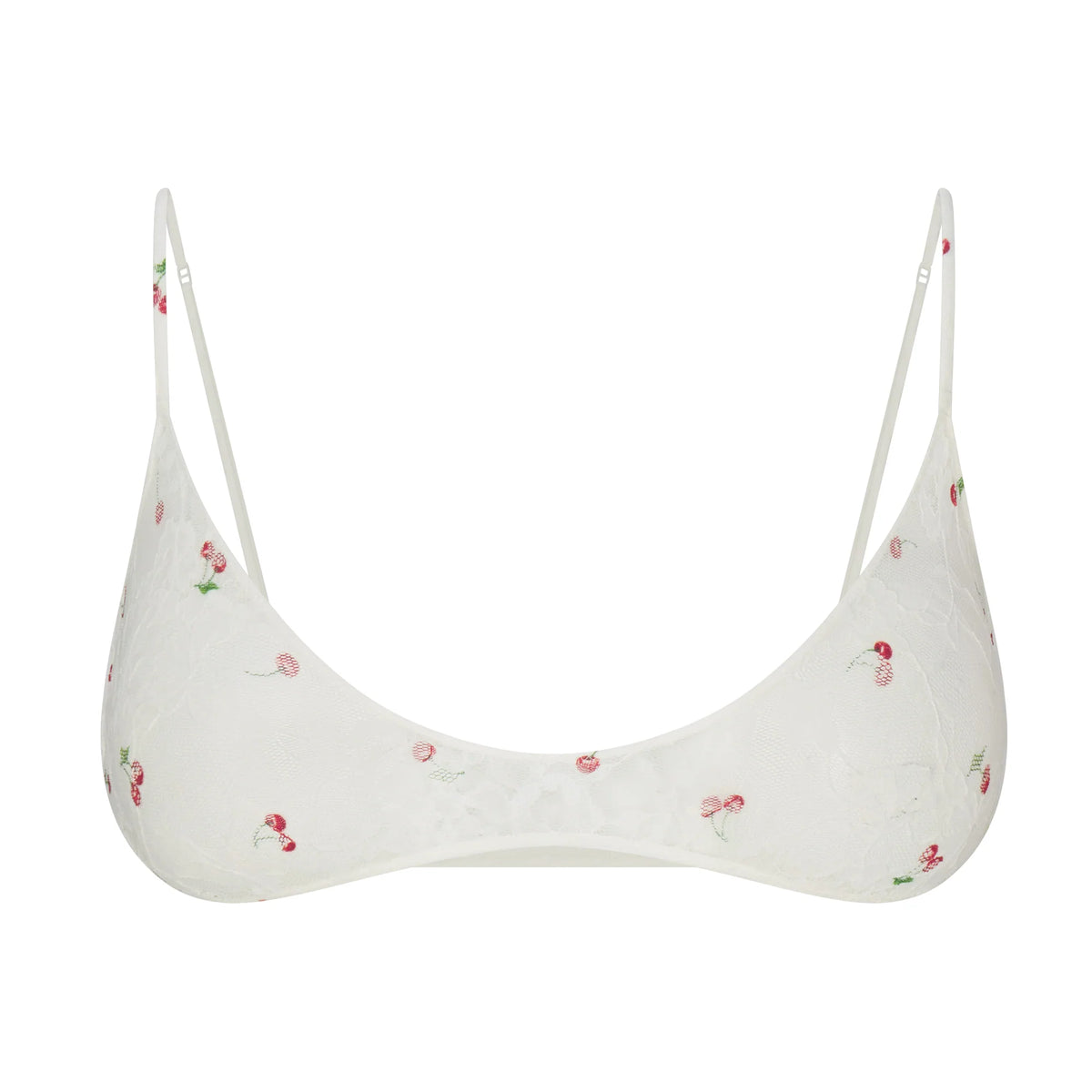 STRETCH LACE SKIMPY SCOOP BRALETTE | IVORY CHERRY PRINT