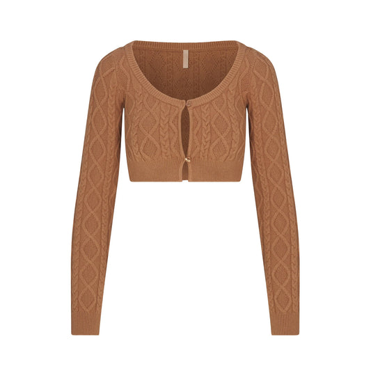 SWEATER KNITS CABLEKNIT CROPPED CARDIGAN | DARK HONEY