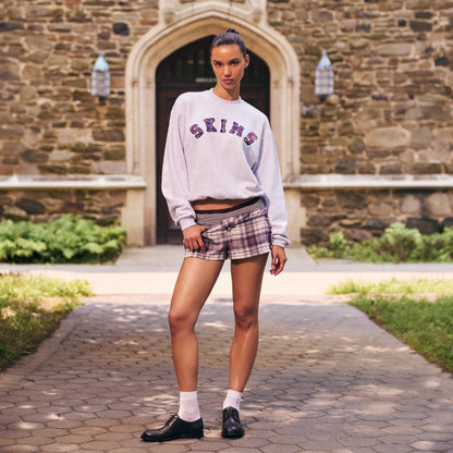 COTTON FLEECE CREWNECK | LIGHT HEATHER GREY ARCHED SKIMS PLAID