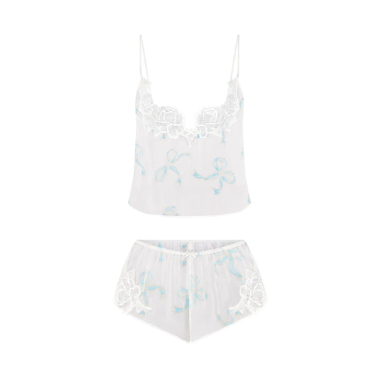 SKIMS ROMANCE CAMI AND SHORT SET | IVORY PEARL BOWS PRINT
