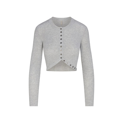 ESSENTIAL KNIT ROUNDED CROPPED CARDIGAN | MID HEATHER GREY