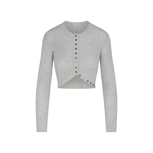 ESSENTIAL KNIT ROUNDED CROPPED CARDIGAN | MID HEATHER GREY