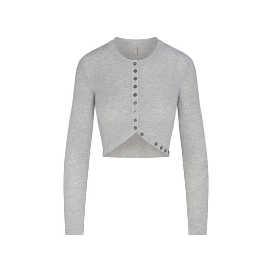 ESSENTIAL KNIT ROUNDED CROPPED CARDIGAN | MID HEATHER GREY
