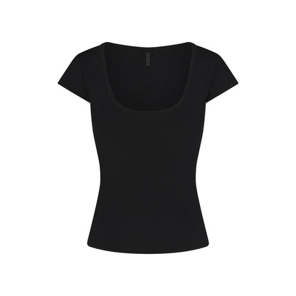 REFINED KNIT SCOOP NECK TOP | OBSIDIAN