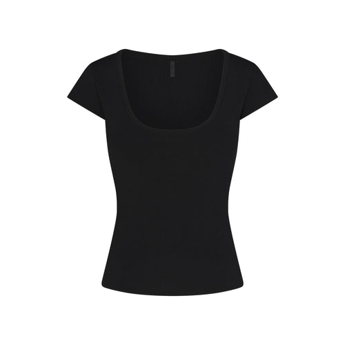 REFINED KNIT SCOOP NECK TOP | OBSIDIAN