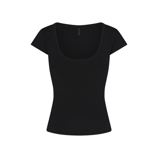 REFINED KNIT SCOOP NECK TOP | OBSIDIAN
