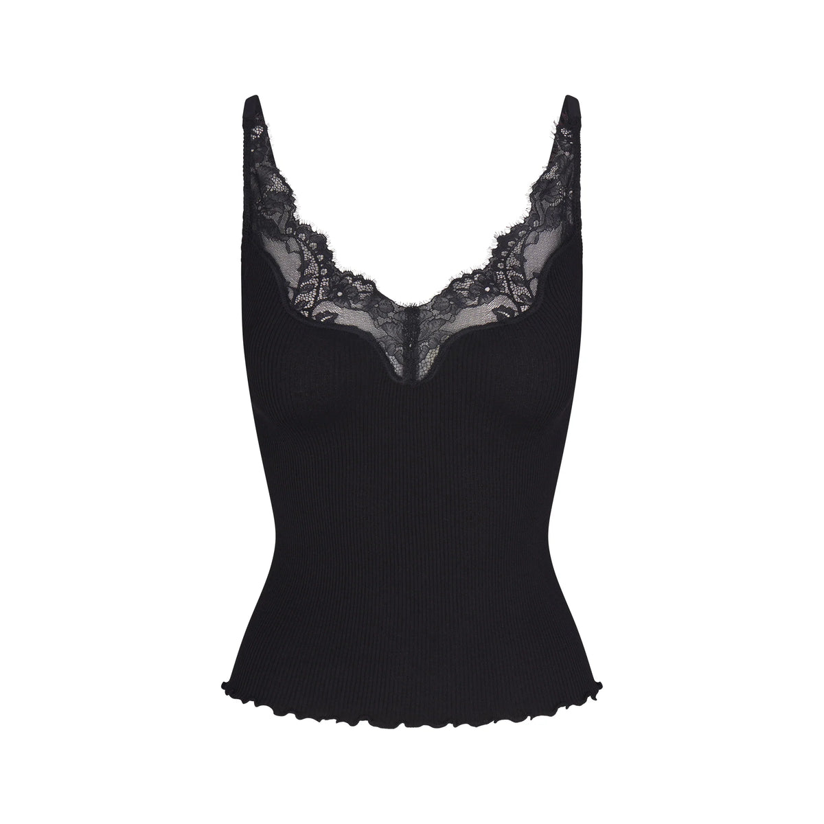 RIB KNIT LACE CAMI | OBSIDIAN