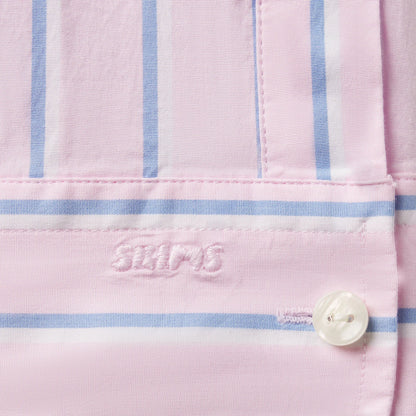 COTTON POPLIN SHRUNKEN BUTTON UP SHIRT | PINK TULLE WIDE STRIPE