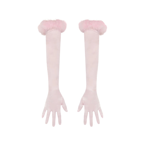 SILK FEATHER TRIM GLOVES | CHERRY BLOSSOM