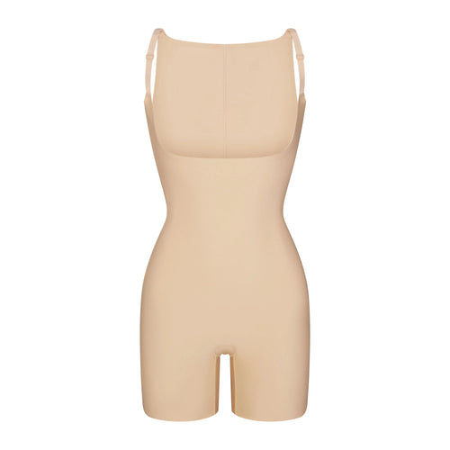 SKIMS BODY CORE SCULPT BACK SMOOTHING OPEN BUST MID THIGH BODYSUIT | SAND