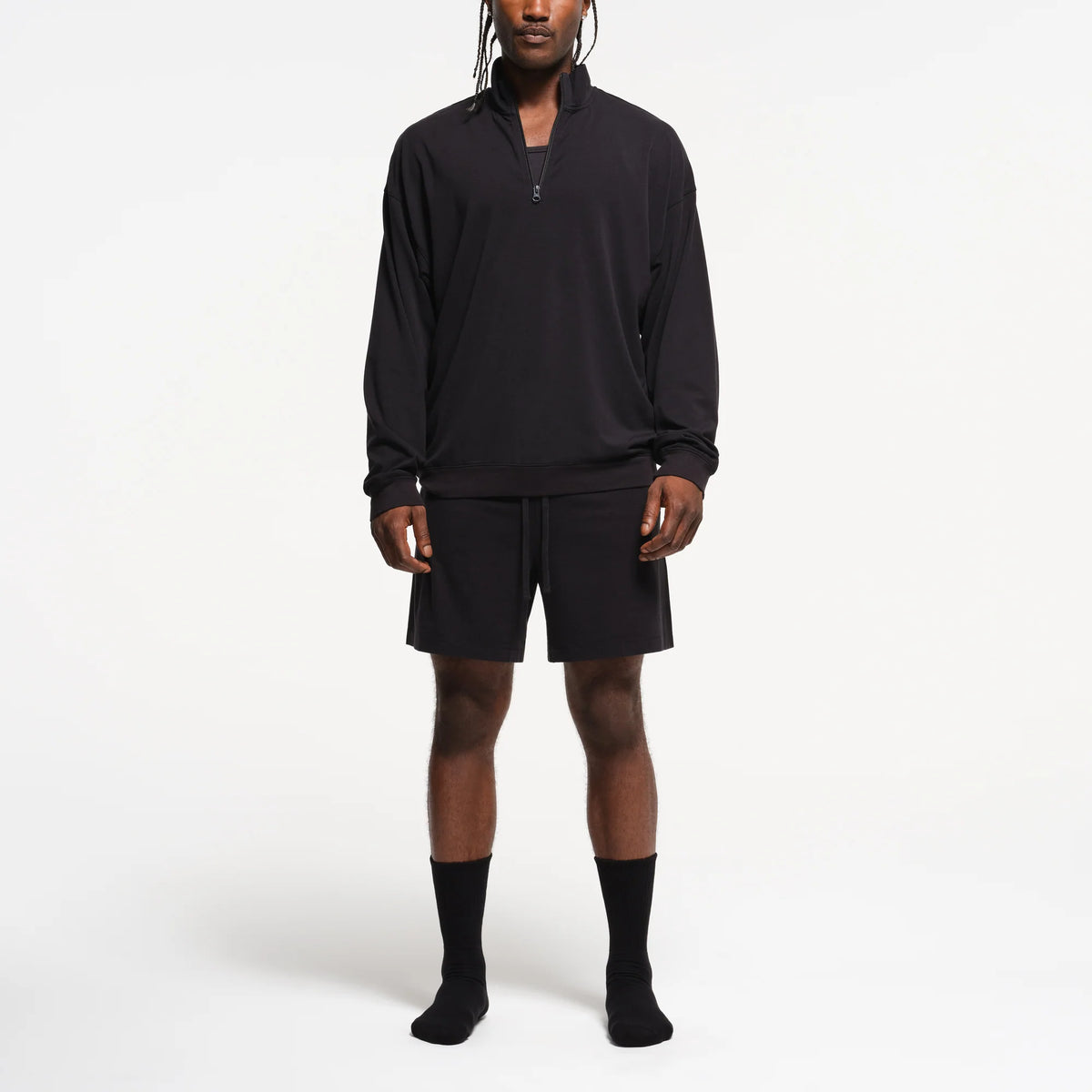 JERSEY LOUNGE MENS RELAXED QUARTER ZIP PULLOVER | OBSIDIAN